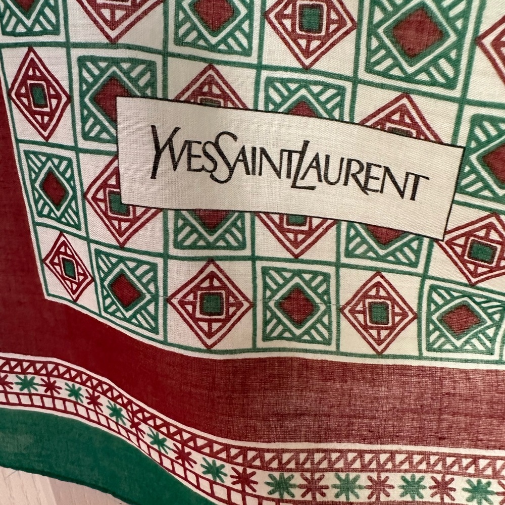 Yves Saint Laurent Burgundy and Green Vintage Patterned Scarf - Picture 7 of 11
